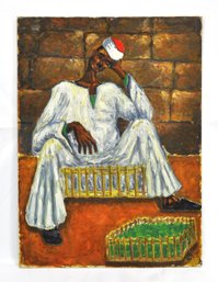 DORIS Mid-Century Oil Painting  - Oriental Man Street Vendor, 1962
