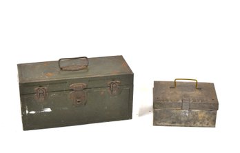 Pair Of Vintage Metal Utility And Fishing Tackle Boxes  Union Steel Chest & A. Barrett & Sons, London