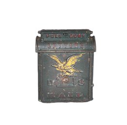 Antique Kenton US Post Office Mail Box With Eagle - Cast Iron Still Bank / Coin Bank
