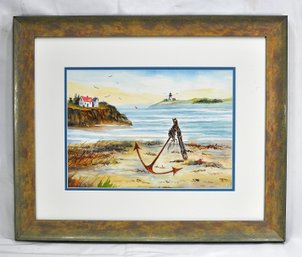 Sister Paul Rita (1933-2009) Original New England Coastal Watercolor Lighthouse Seascape