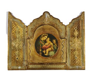 Vintage Italian Florentine Triptych Icon Madonna And Child, Mid-20th Century