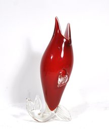 Vintage Murano Red Glass Ornamental Fish Vase