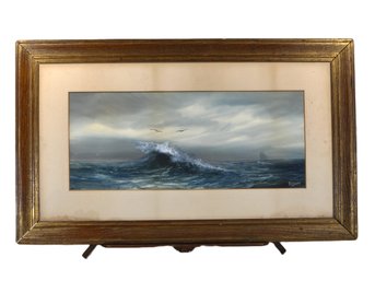 Pauline Colyar (1873-1928) Maritime Watercolor - Breaking Wave & Sailboat