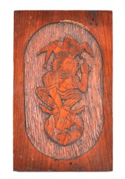 Vintage Hand-Carved Wood Plaque - Jester Figure On Globe