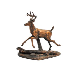 Vintage Bronze Running Stag Deer Sculpture On Naturalistic Base