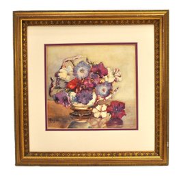 I. Haynes (20th C.) Floral Still Life Watercolor In Ornate Gilt Frame