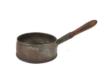 Antique Copper Saucepan With Wooden Handle