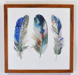 Decorative Print Of Three Stylized Feathers, Modern Framed Wall Art