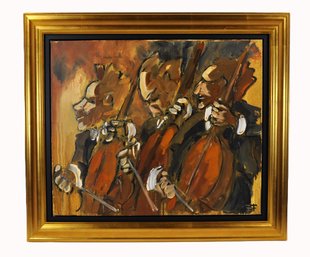 Thierry Faure (b. 1944, France) Abstract Expressionist Oil Painting - String Quartet / Musicians