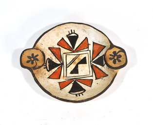 Southwestern Polychrome Pottery Handled Bowl With Geometric Motifs