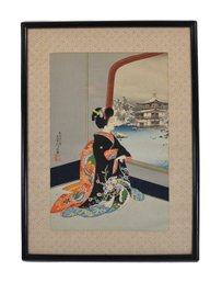 Hasegawa Sadanobu III (1881-1963) Japanese Woodblock Geisha Girl In Winter