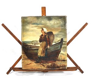 Frank Pickut 1887 Coastal Fisherwoman Oil Painting On Canvas