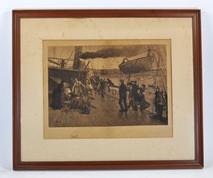 Henry Bacon (1839-1912) Original Antique Etching  ' Stormy Seas'