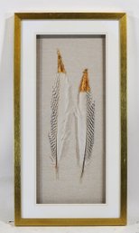 Framed Decorative Wall Display With Gold Dipped Natural Feathers