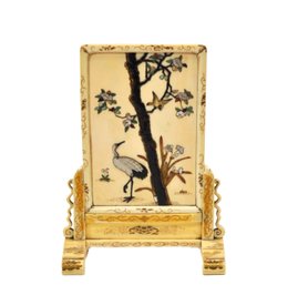 Antique Japanese Shibayama-Inlaid Hand Carved Table Screen