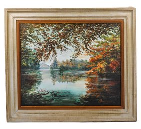 Richard Hollyer (20th Century) Autumn Lakeside Landscape Oil Painting