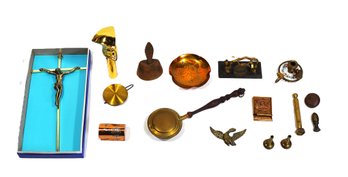 Mixed Lot Of Antique & Vintage Smalls  Brass, Religious, Desk & Decorative Objects