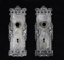 Pair Of Antique Brass Ornate Door Backplates