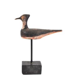 Antique Folk Art Carved Shorebird Decoy On Stand