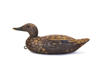 Vintage Hand-Carved Wooden Duck Decoy With Painted Plumage & Glass Eyes