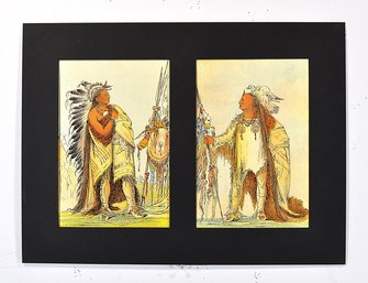 Vintage Matted Lithograph After George Catlin  -  Indian Chief