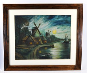 Signed Vintage Oil Painting After Eugen Von Ottenfeld, The Mill Pond Has Gone To Sleep