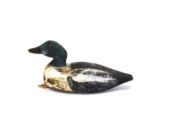 Vintage Hand-Carved Wooden Duck Decoy With Weighted Keel- Signed
