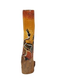 Hand-Painted Aboriginal Carved Wood Vase Or Decorative Tube