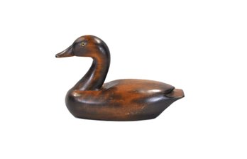 Vintage Hand-Carved Wooden Duck Decoy With Smooth Burnished Finish
