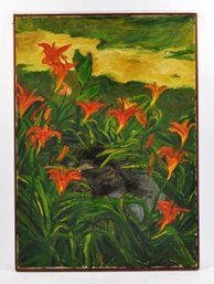 Rosen (20th Century) Expressionist Floral Landscape Painting On Canvas