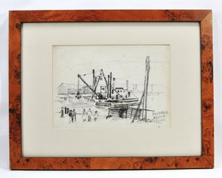 HERBERT WARD (Rhode Island, 1896-1967)  Dredger Block Island Charcoal