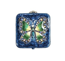 Vintage Art Deco Style Blue Enamel Compact Mirror And Trinket Box