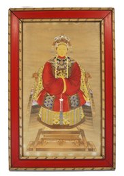 Chinese Qing Dynasty Ancestor Portrait Of A Noblewoman In Red Robes