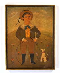 Darline Jellerson Boy With Hoop & Dog Framed Folk Art Print On Wood