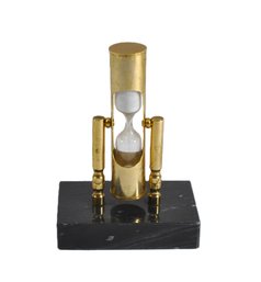 Vintage Brass Hourglass Desk Timer On Marble Base