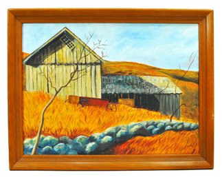 E. Stedman (20th Century) Rustic Barn Landscape Oil Painting