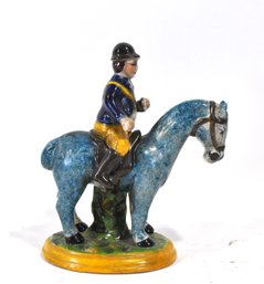 Vintage  Staffordshire Ceramic Equestrian Figure - Man On Horse Back