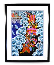 Signed Chinese Painting  Winter Lantern Festival Scene