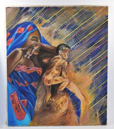 Expressive Mother & Child Painting On Canvas -signed
