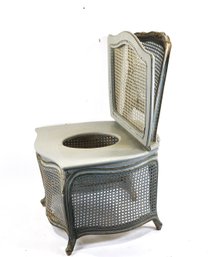 Antique French Style Painted Caned Chair Commode / Bedside Chamber Pot Chair