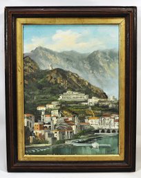 Dunn (20th Century) Mediterranean Coastal Cityscape Oil Painting