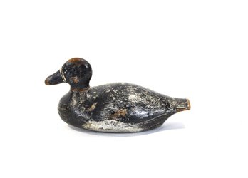 Antique Wooden Duck Decoy With Original Worn Paint & Weighted Base