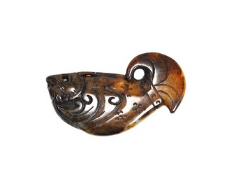 Antique Asian Archaic-Style Carved Jade Fish Pendant