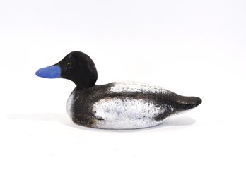 Vintage Hollow-Carved Wooden Duck Decoy With Blue Bill