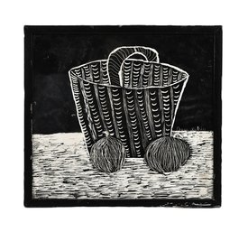 Dana Rabin Scratchboard Still Life With Basket & Onions