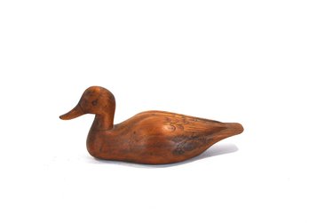 Small Vintage Carved Wooden Duck Decoy With Incised Feather Detail
