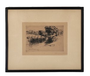 Francis Seymour Haden (British, 1818-1910) 'A Backwater' Framed Etching