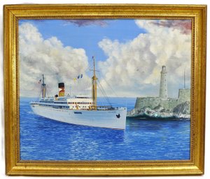 Jeff Eldredge (American) 1988 Ocean Liner 'Talamanca' Maritime Painting