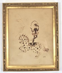 Antique Circus Rider Ink Drawing, Signed J.R. - Kunstzaal Van Lier, Amsterdam Label