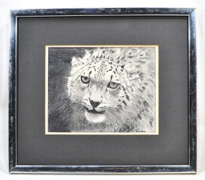 B. Landau (20th Century)  Cheetah Or Leopard Portrait Charcoal Drawing